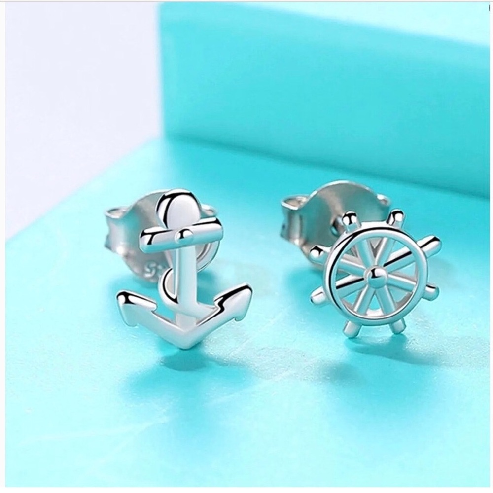 Nautical Rudder & Anchor Earrings 925